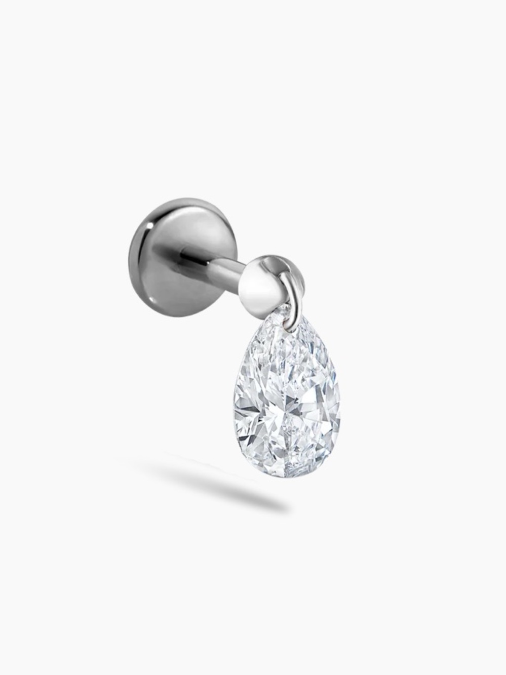 Maria Tash 5mm Floating Pear Diamond Charm Threaded Stud Earring - White/Silver